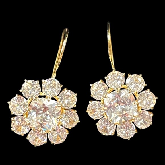 🎁Huge 24.6 ctw lab White Sapphire Flower Drop Earrings.  Art Deco vintage style - Picture 1 of 15